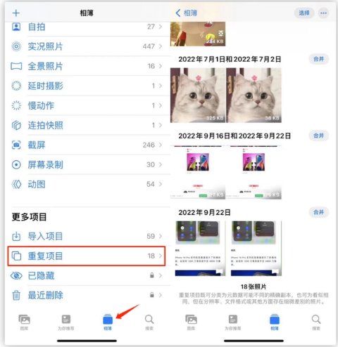 林周苹果手机维修分享iOS 16 中相册重复项目功能使用方法 
