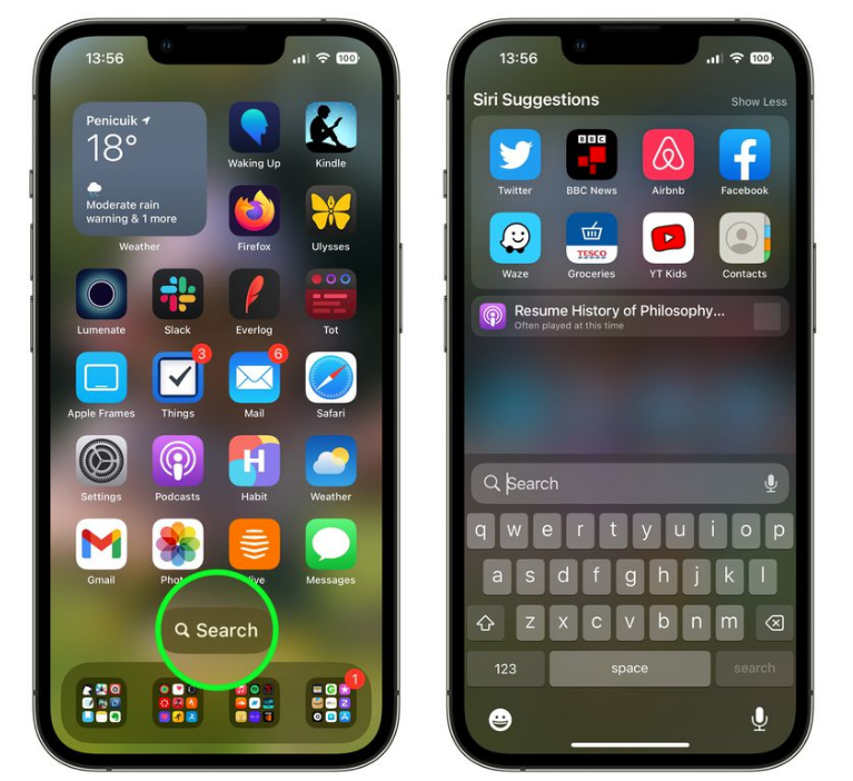 林周苹果手机维修分享升级到 iOS 16 后，如何删除主屏幕上的搜索按钮 