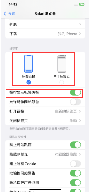 林周苹果手机维修分享Safari浏览器如何切换标签栏位置 